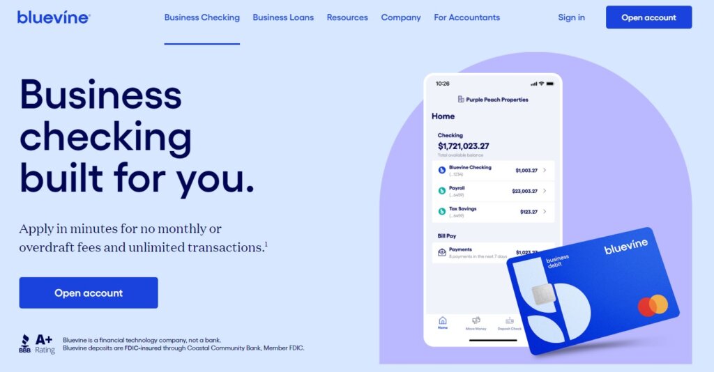 Screenshot of Bluevine's website